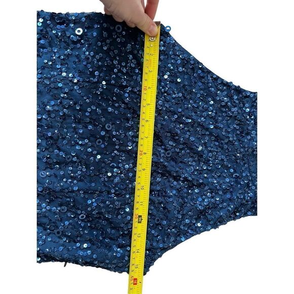 Adrianna Papell Cut Out Back Maxi Blue Sequined Dress size 10 - Picture 2 of 12